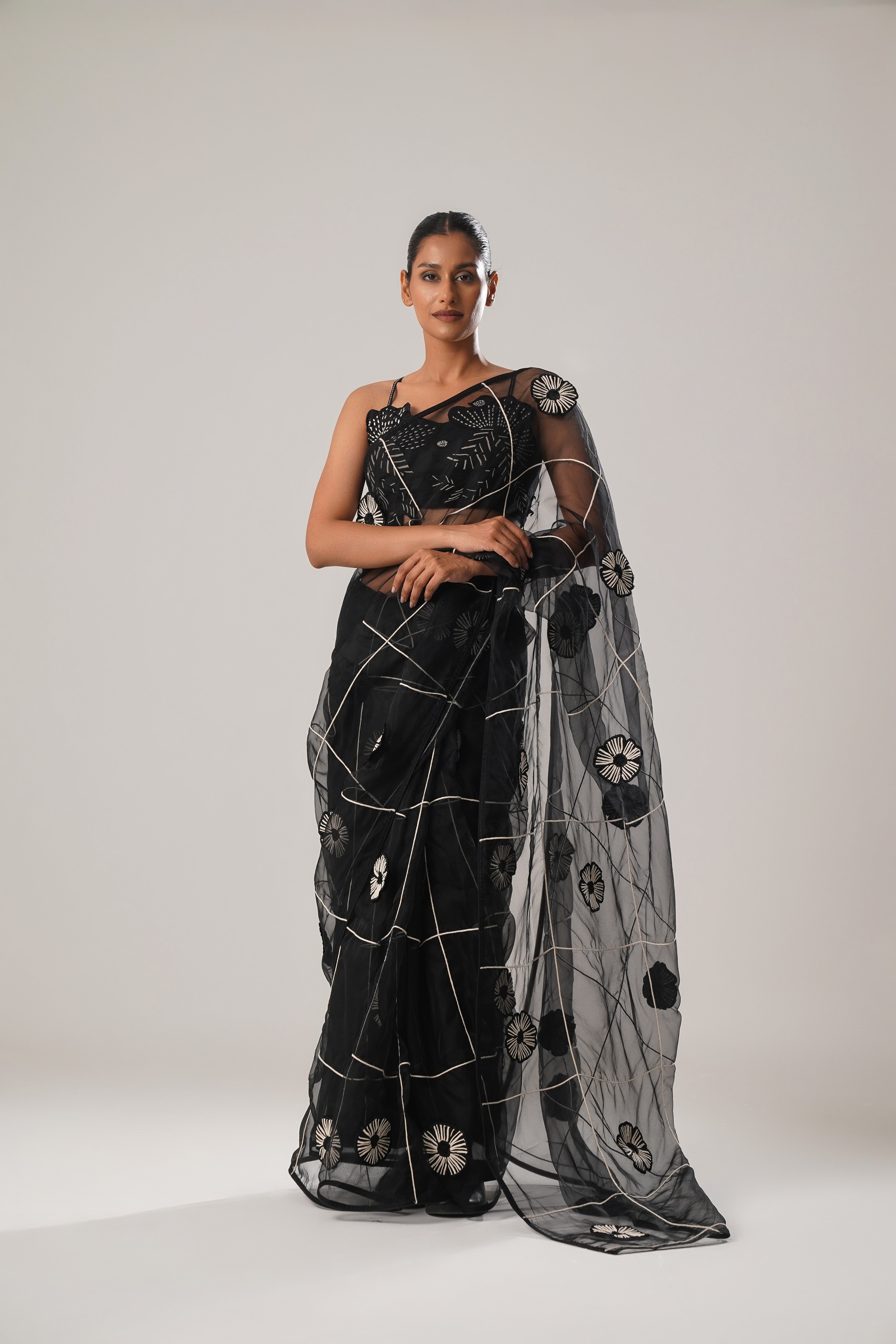 MJ Black Floral Saree