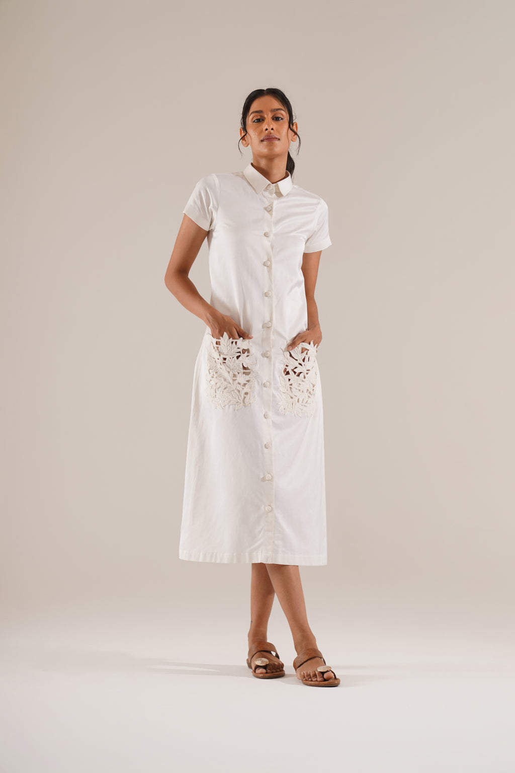 Leaf Pockets Shirt Dress