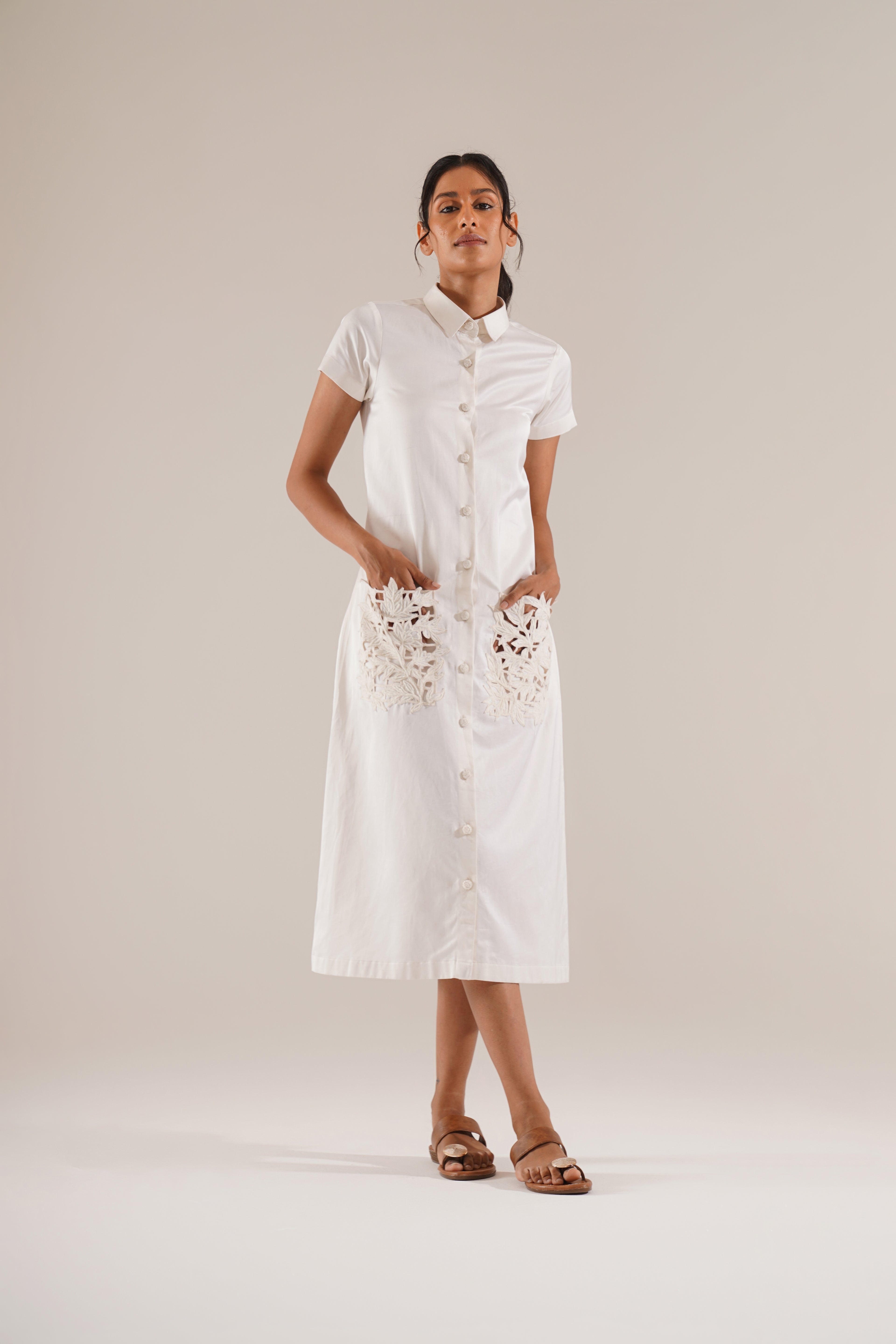 Leaf Pockets Shirt Dress