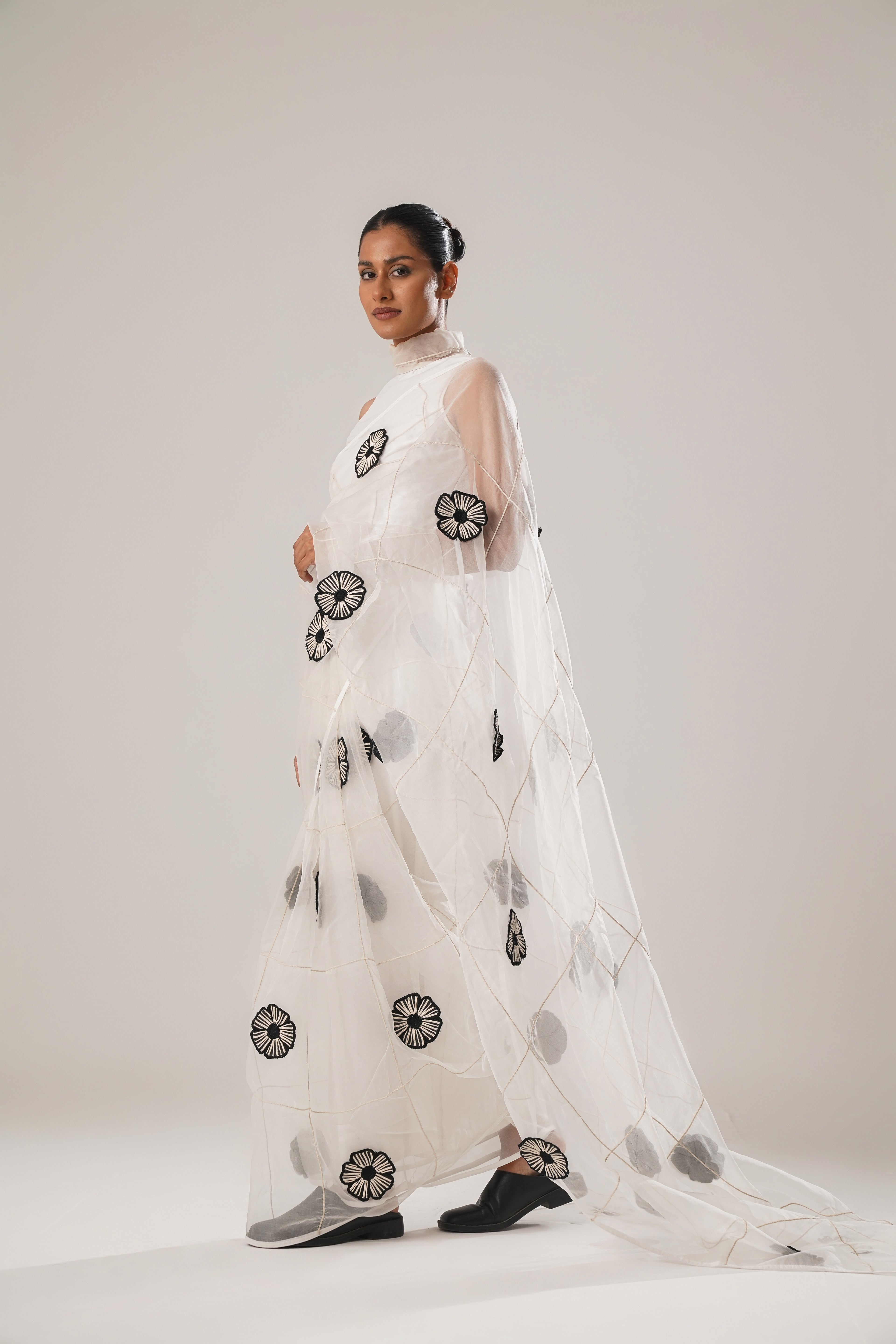MJ White Floral Saree