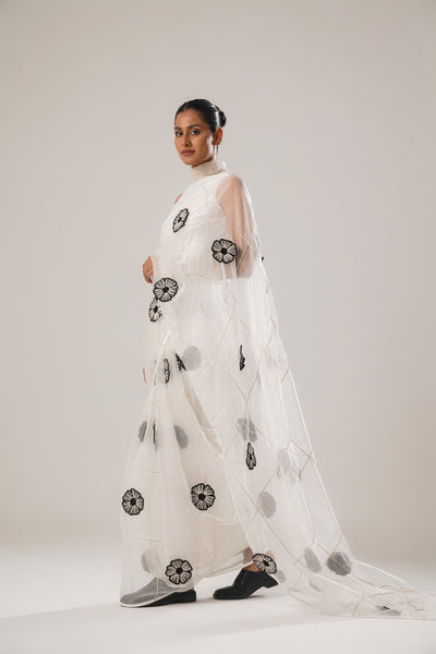 MJ White Floral Saree
