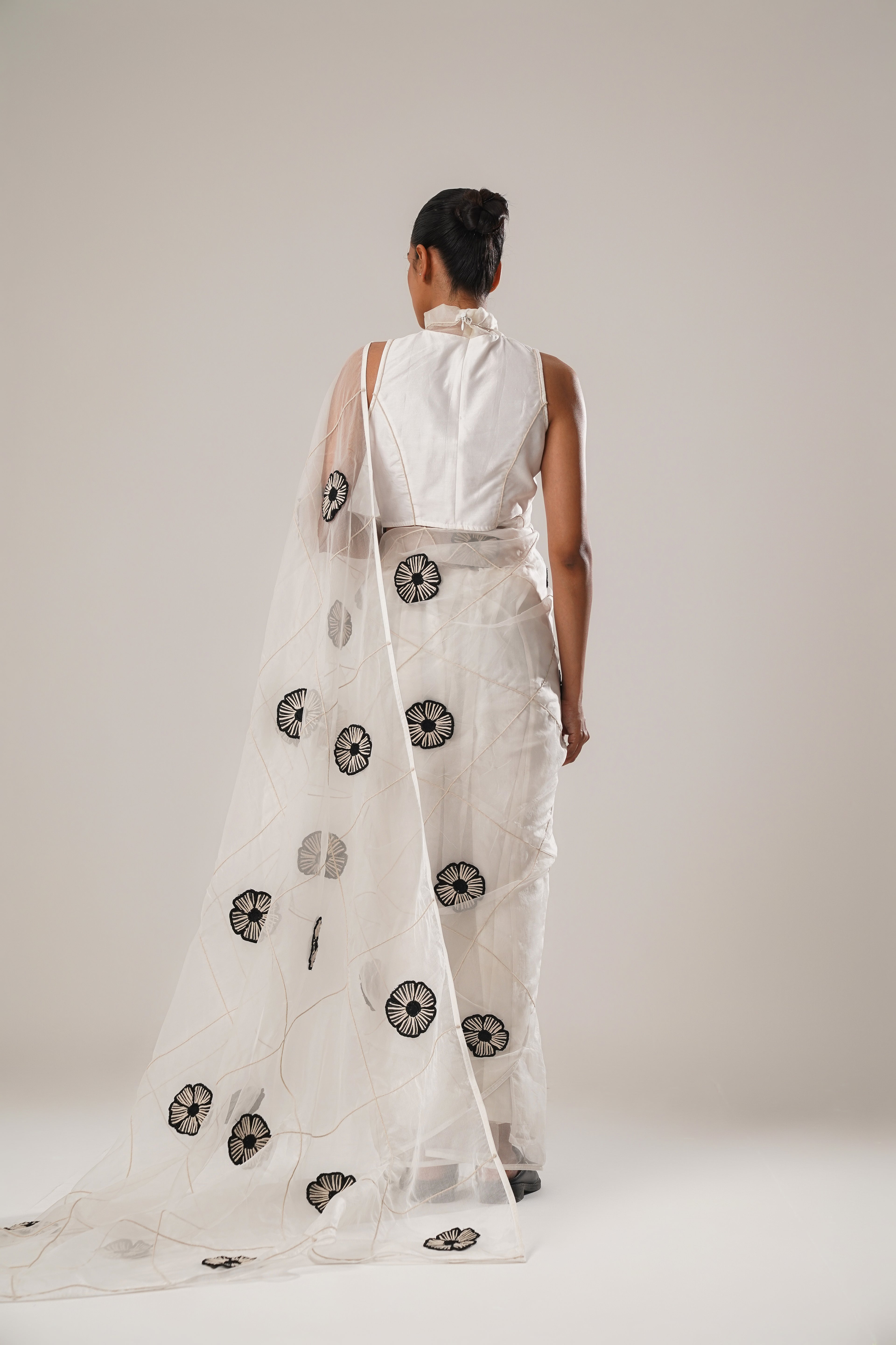 MJ White Floral Saree