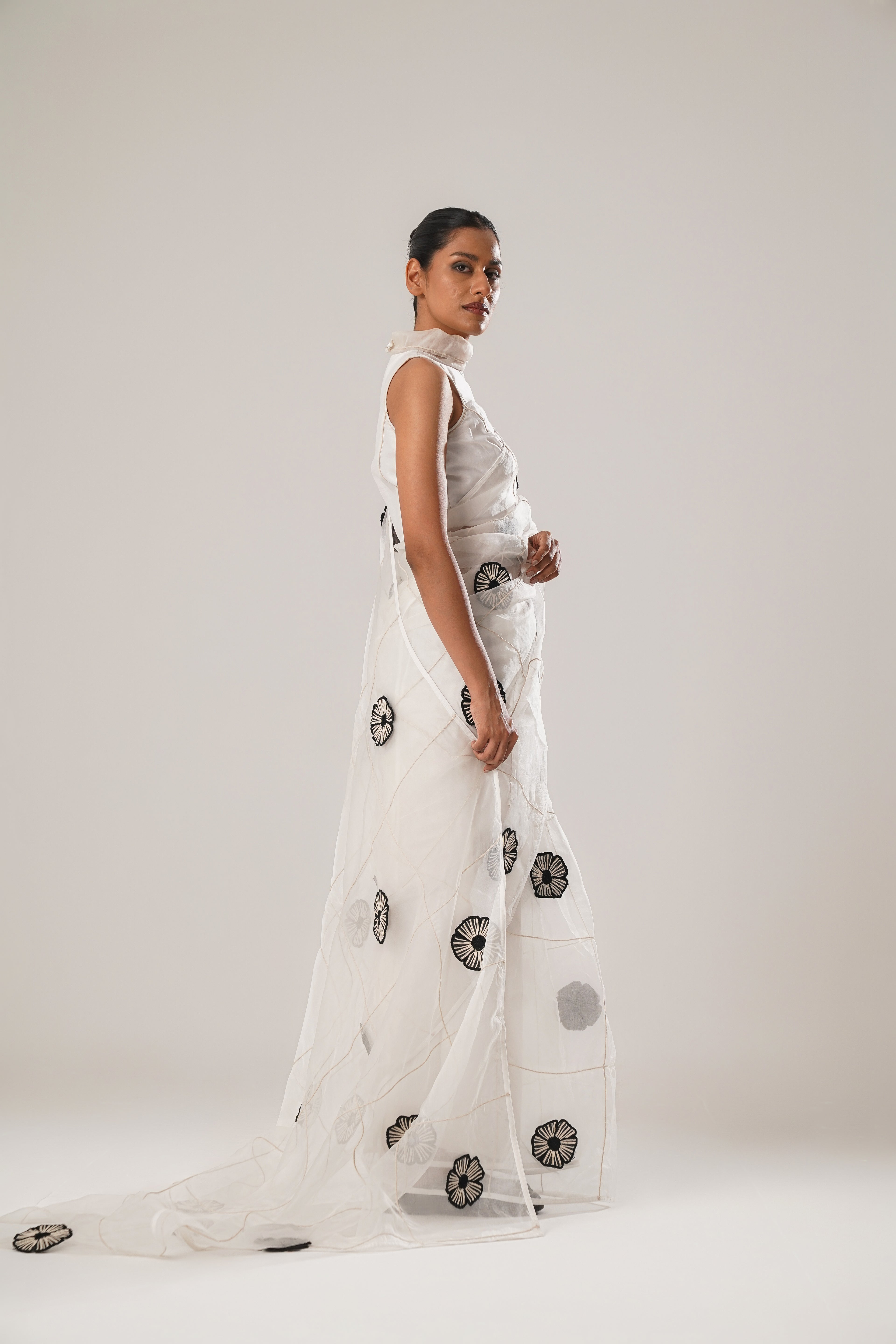 MJ White Floral Saree