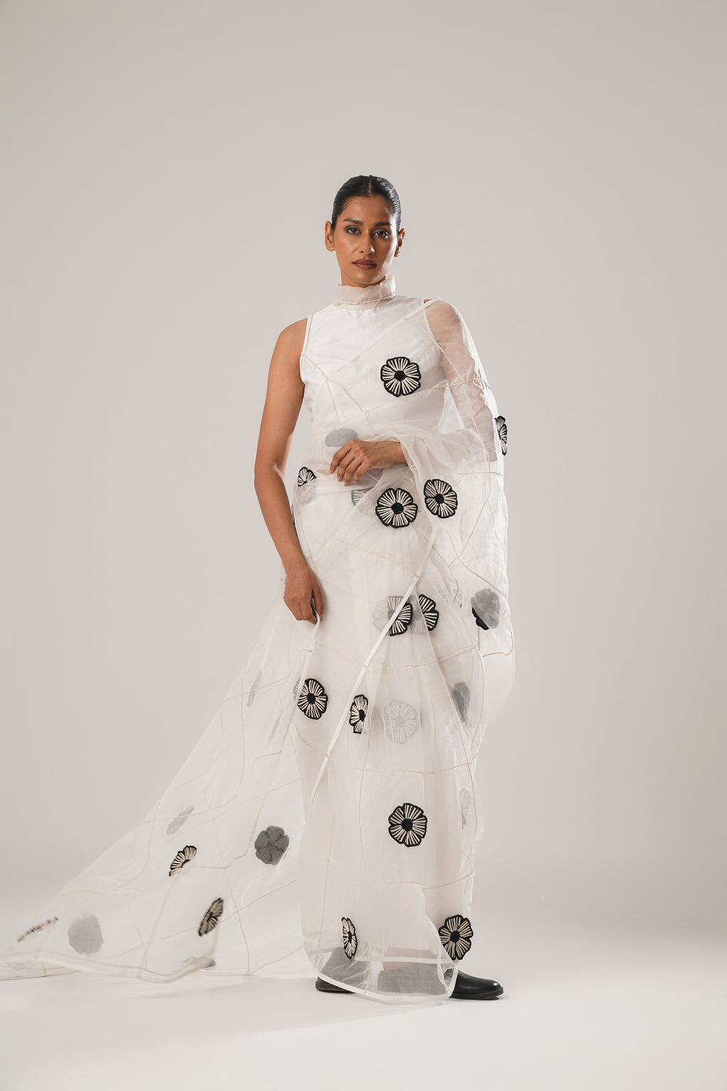 MJ White Floral Saree