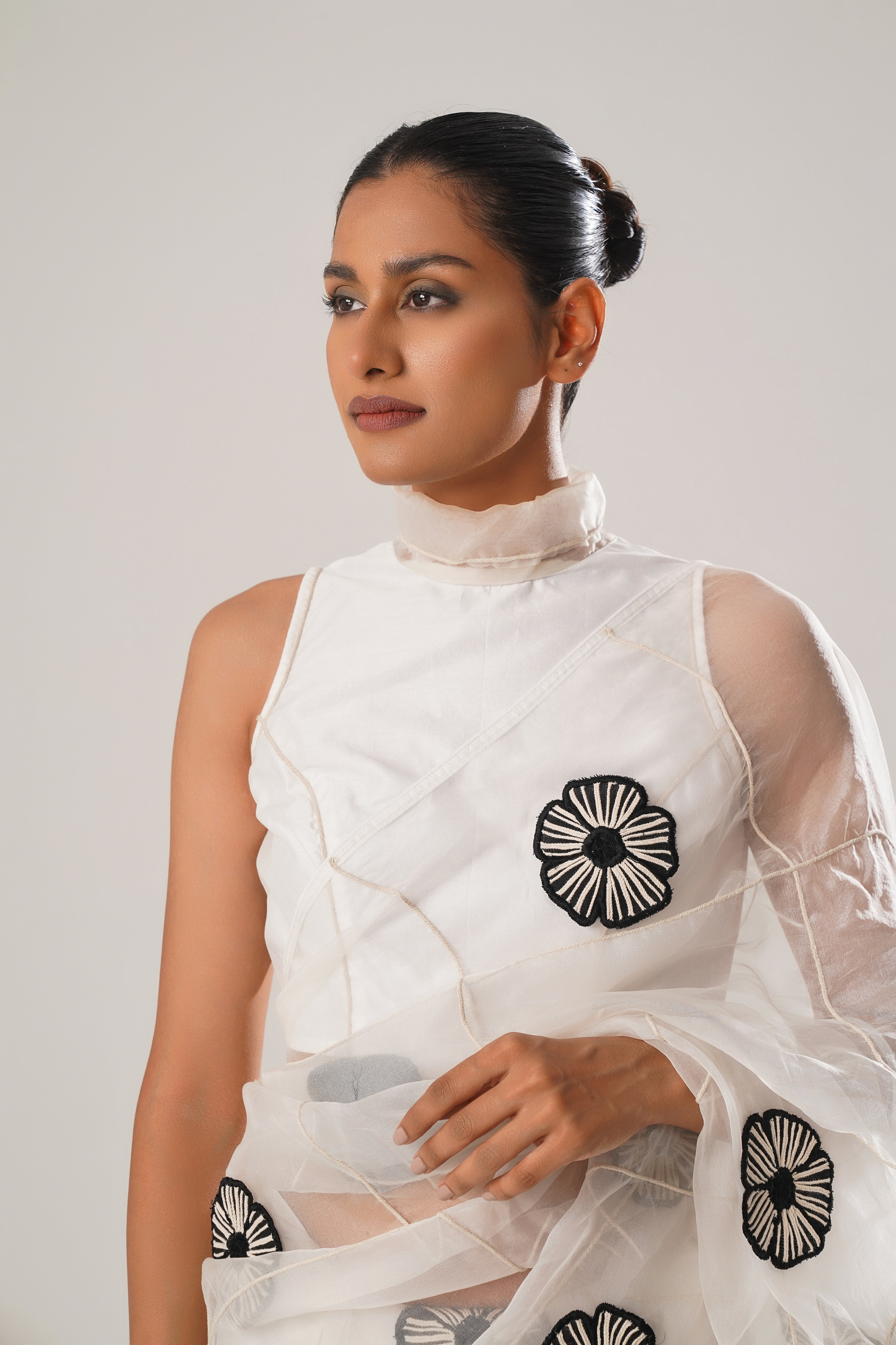 MJ White Floral Saree