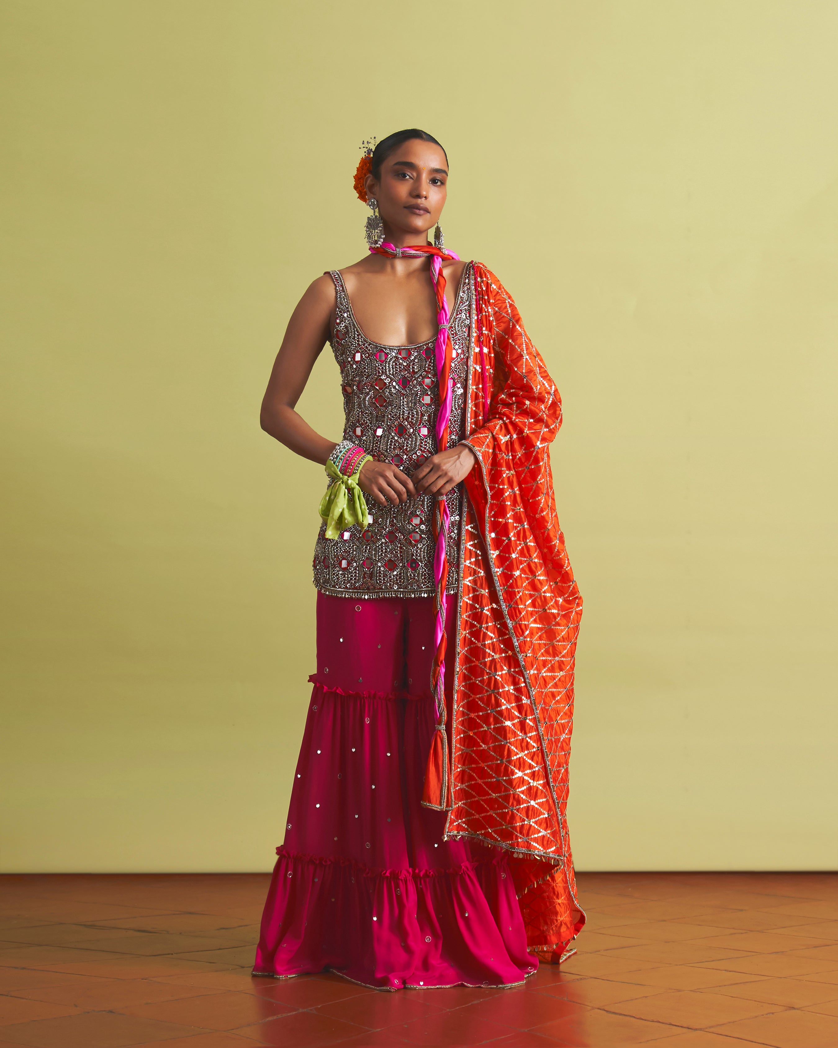 Surkh Twisty Gharara Set