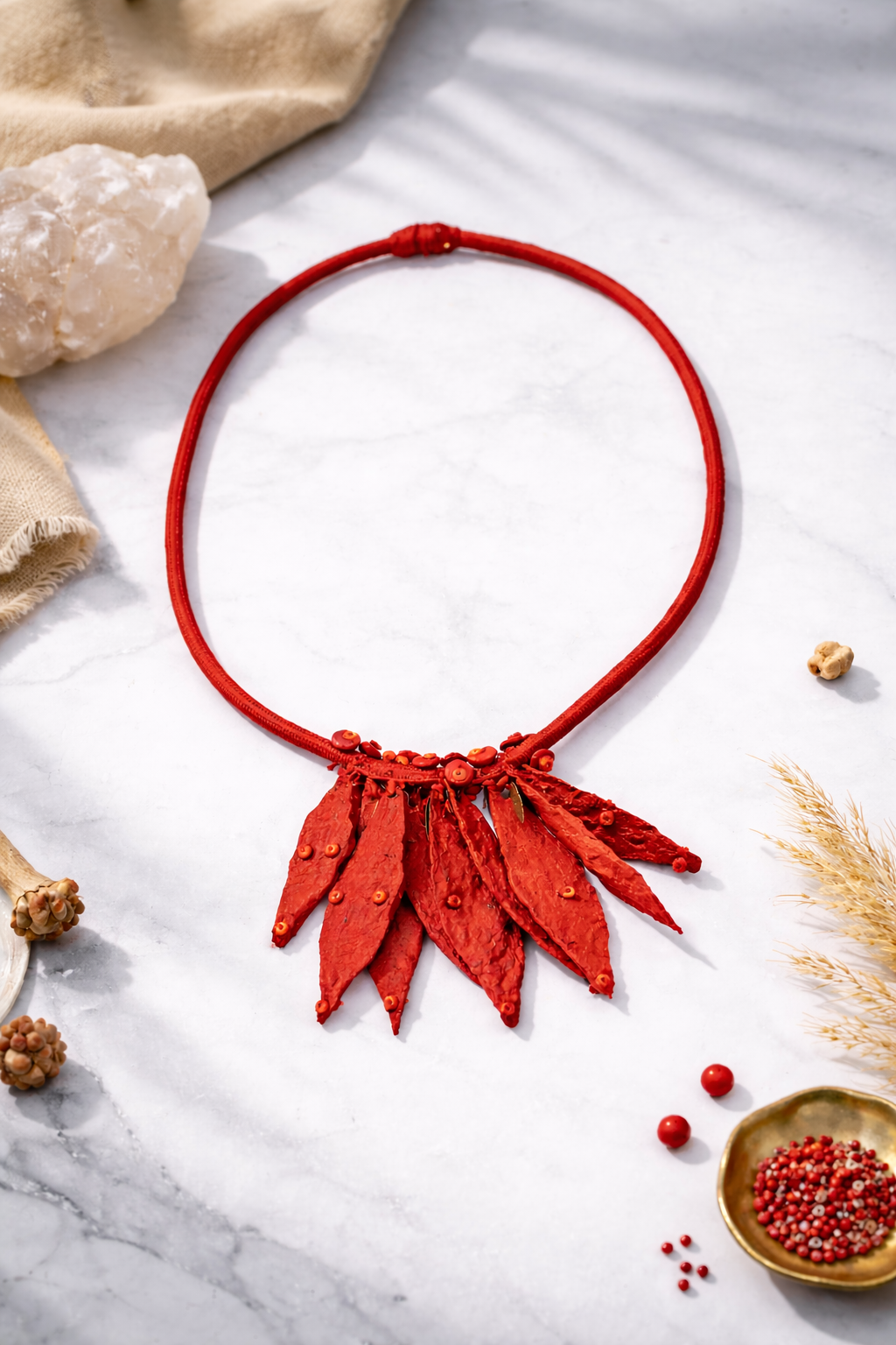 Red Leaf Petal Necklace
