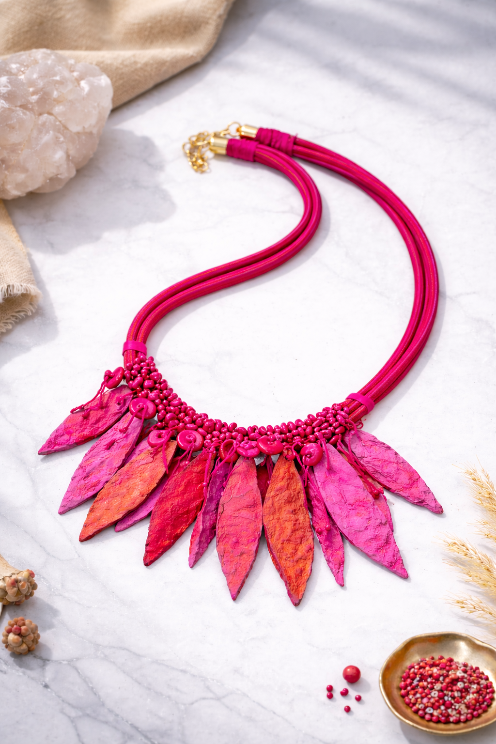 Magenta Leaf Petal Necklace