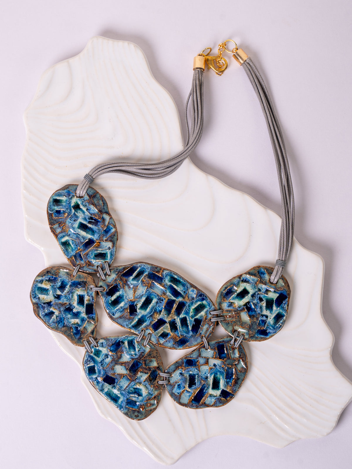 Blue Mosaic Petal Bib Necklace