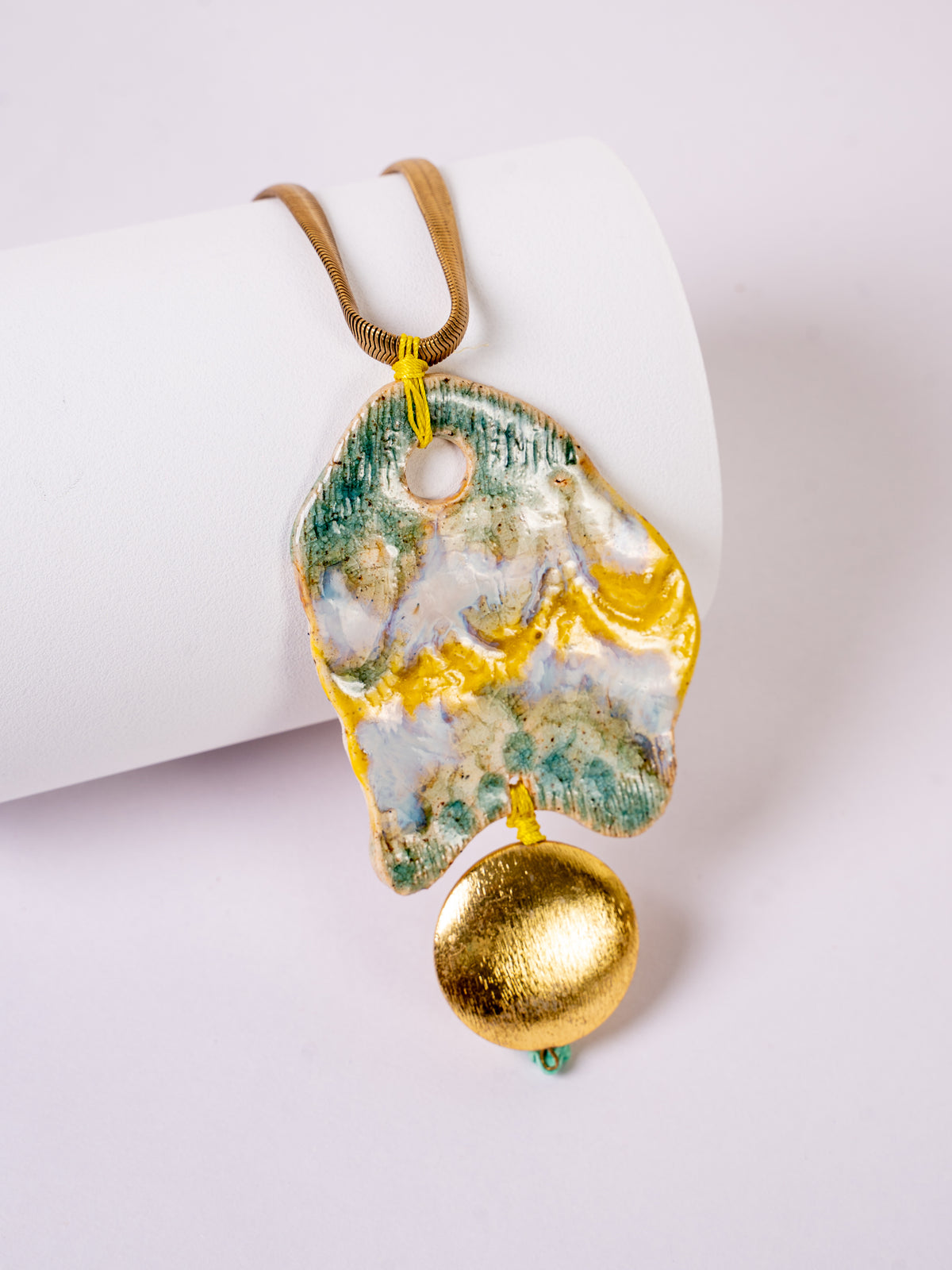 Green Enamel Leaf Pendant Necklace