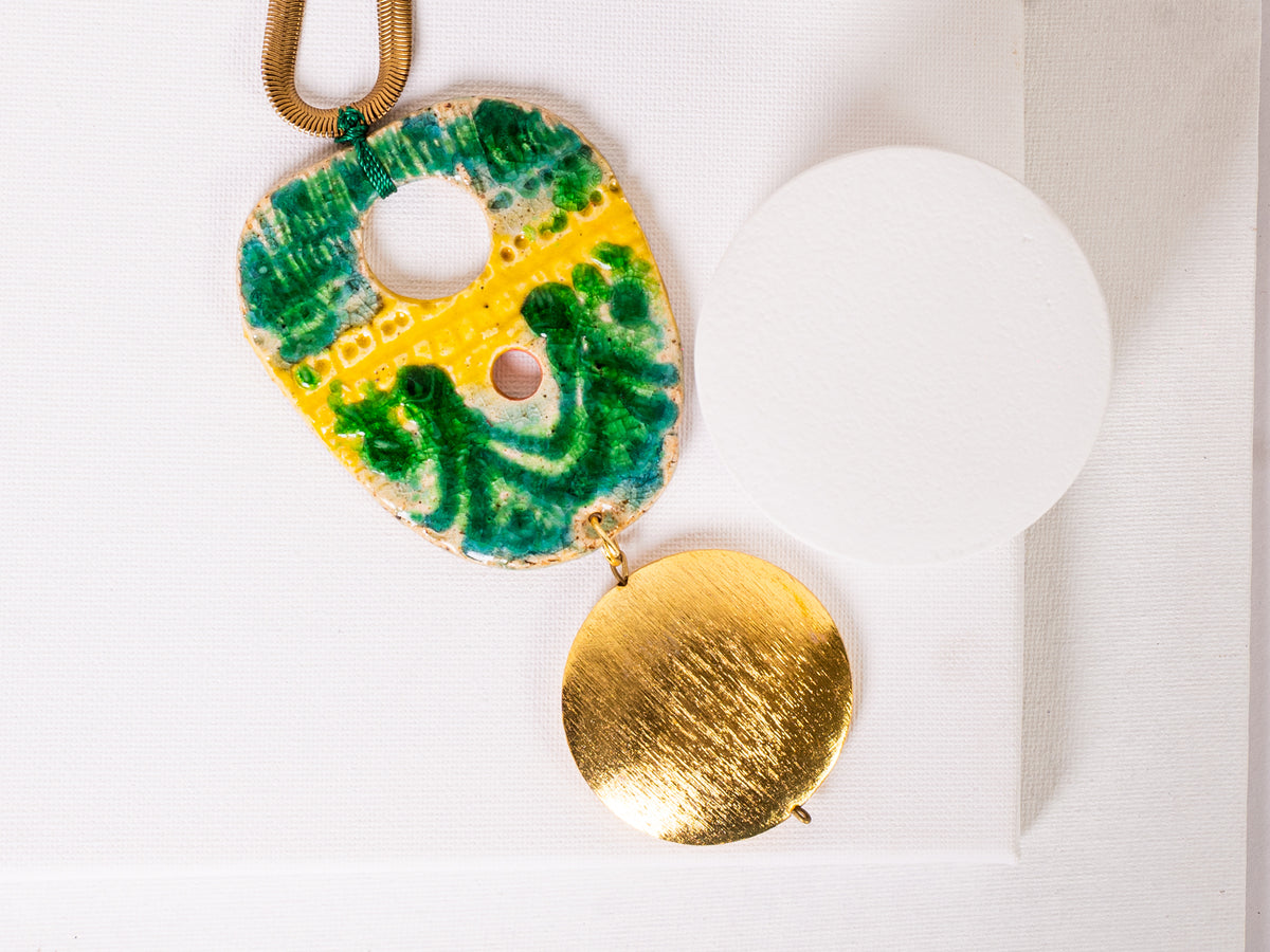 Green Cutout Enamel Pendant Necklace