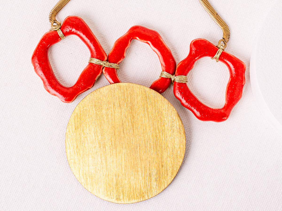 Red Loop Enamel Disc Necklace